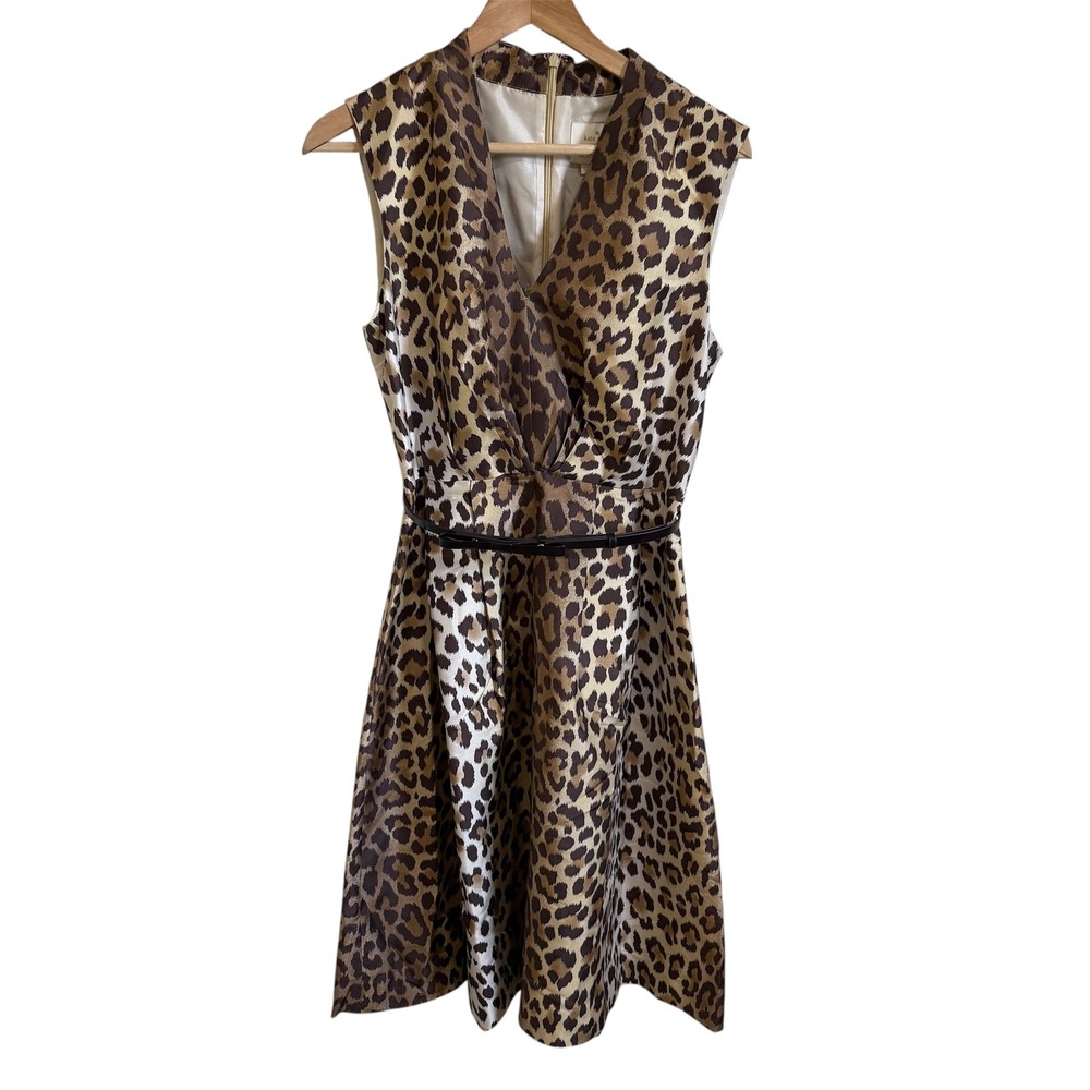 Kate Spade New York Leopard Print Silk Dress Sleeveless Fit Flare Party Cocktail